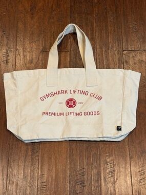 Gymshark Cream Canvas Tote with Red Logo Print